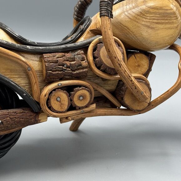 Vtg Wooden Motorcycle Chopper Folk Art Tamarind Wood Vines Woodsy Decor 15" L - Picture 14 of 16